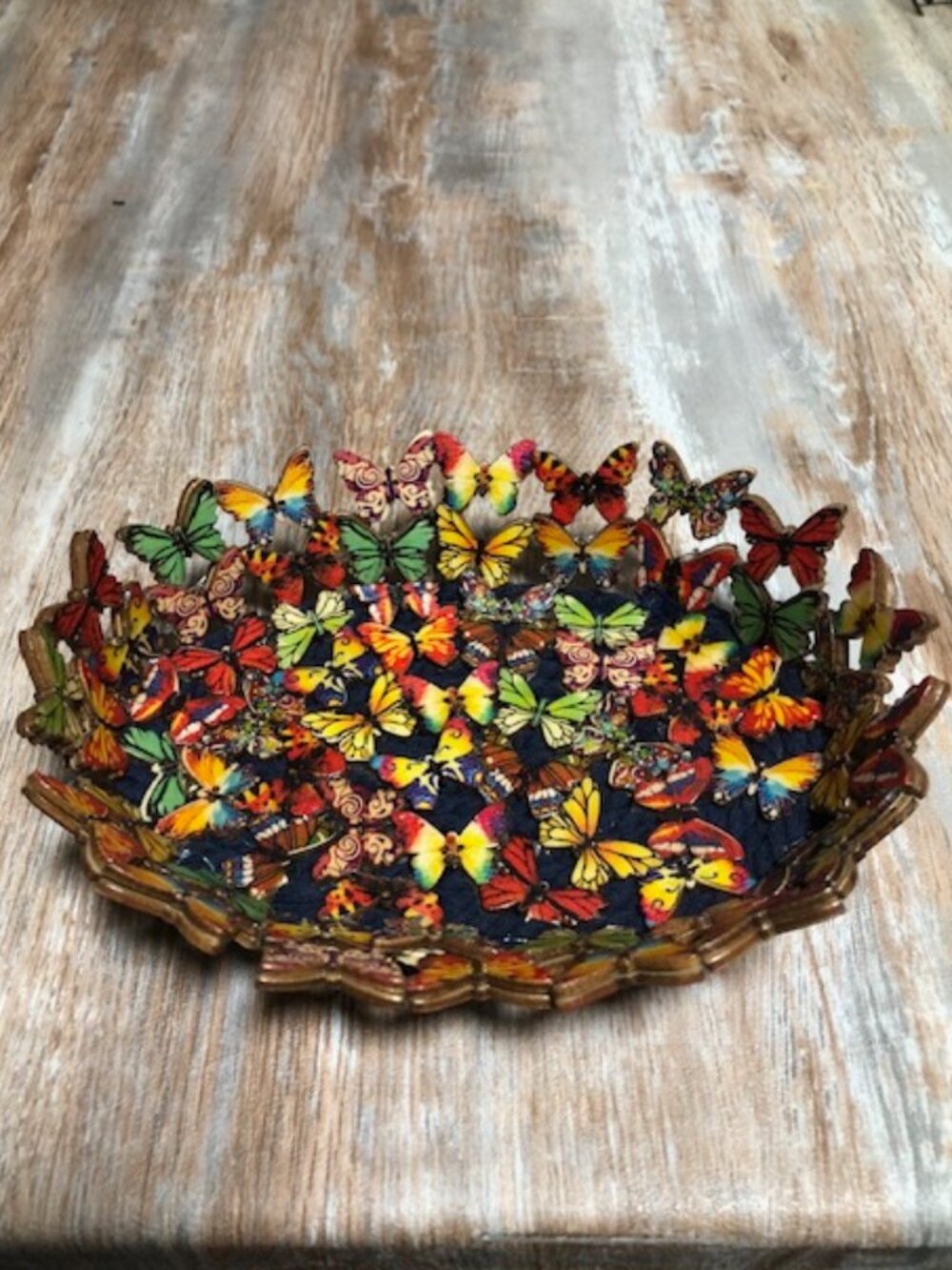 Sturdy Handcraft Butterfly Catchall Bowl made with Double Wooden Buttons